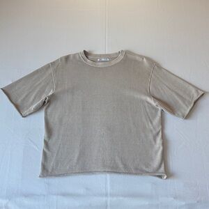 Zara Beige Short Sleeve Heavyweight Cotton Tee
